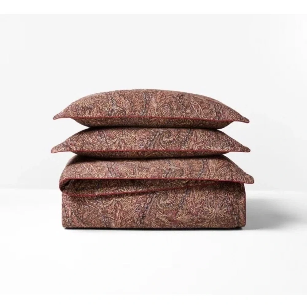Ralph‎ Lauren Hallie Full/Queen Duvet Cover Set Tan Burgundy Paisley 3pc NEW